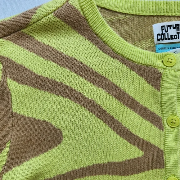 Future Collective Gabriella Karefa-Johnson Cardigan Neon Lime Green Tan Zebra XS - Picture 6 of 11